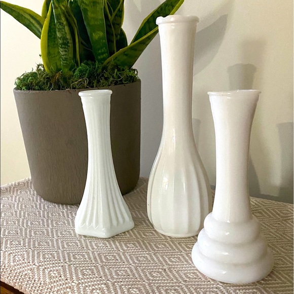3 Vintage Milk Glass Vases Wedding Shower Plants